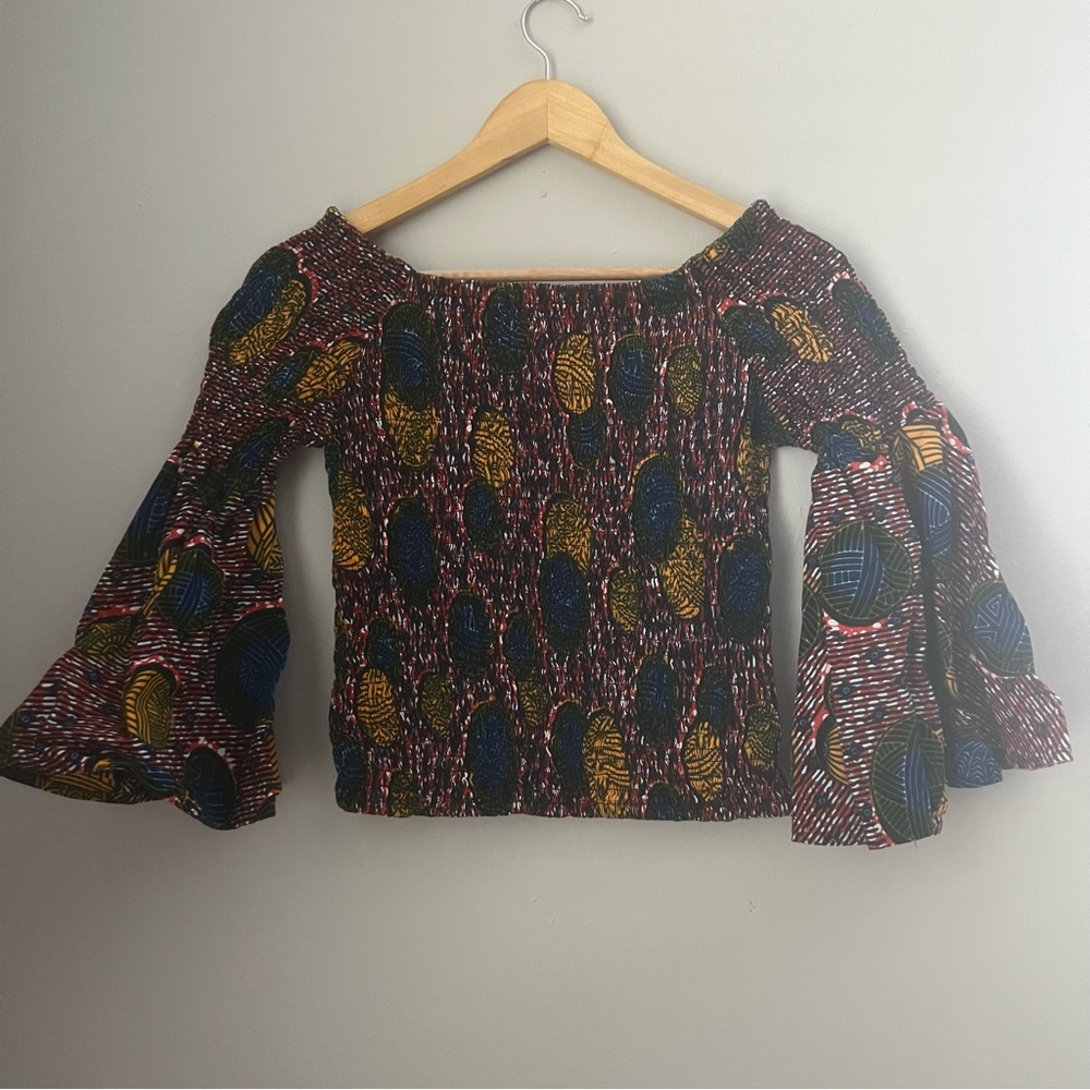 Unbranded printed patterned ethnic shirred batwing shirt top blouse